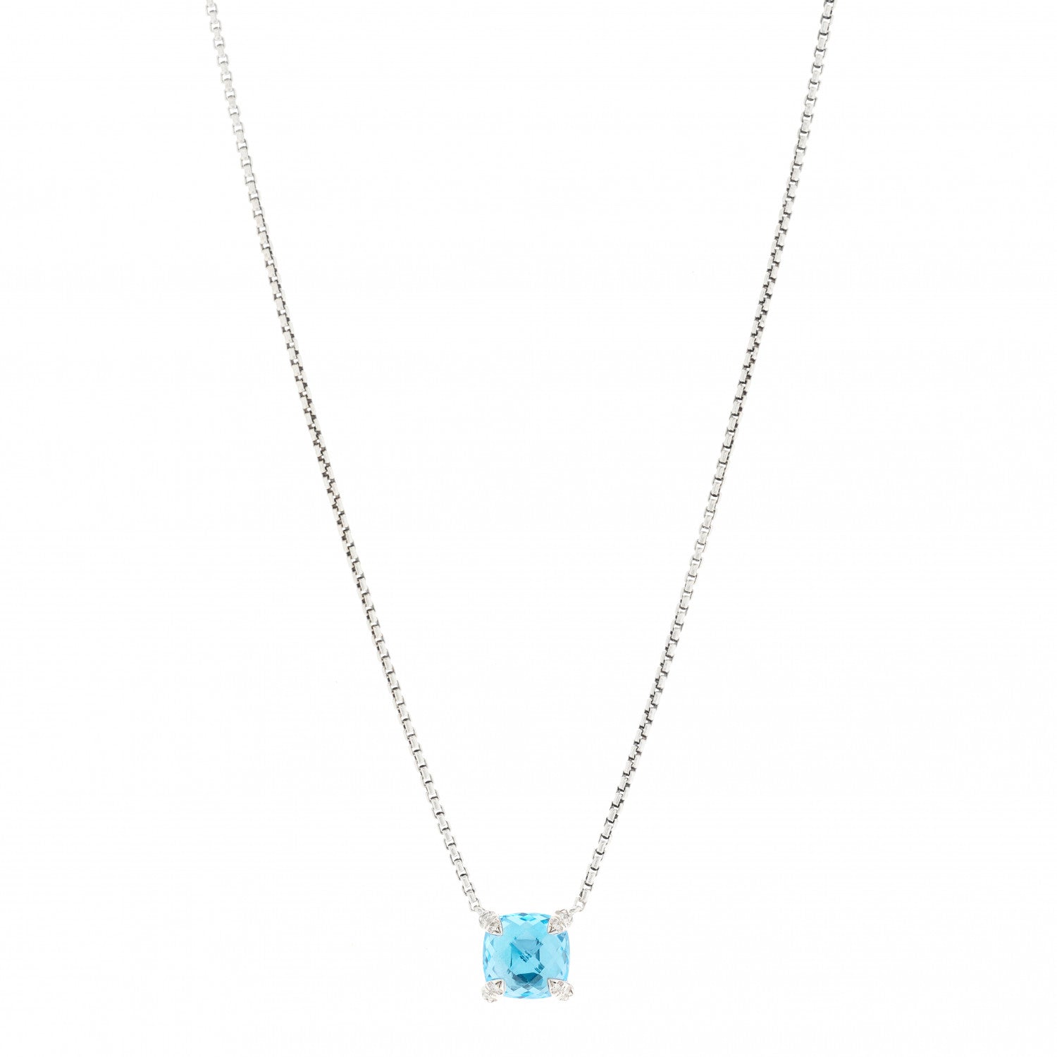 David Yurman Sterling Silver Diamond Blue Topaz 9mm Petite Chatelaine Pendant Necklace 1 of 6