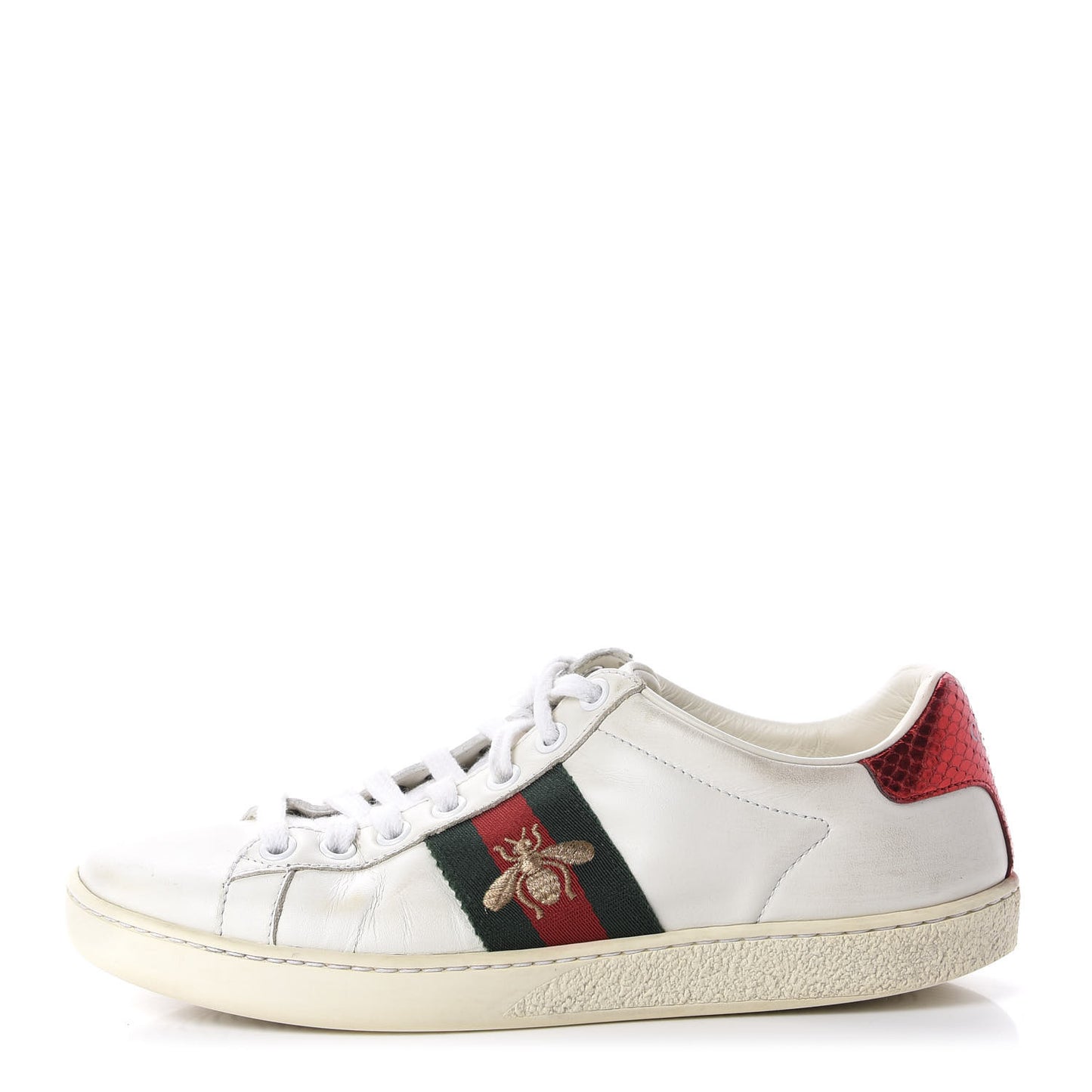 Calfskin Ayers Bee Embroidered Womens Ace Sneakers 35 White Green