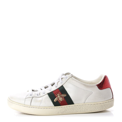Gucci Calfskin Ayers Bee Embroidered Womens Ace Sneakers 35 White Green 1 of 12