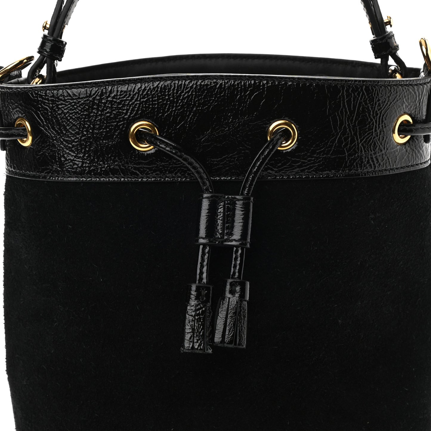 Suede Patent Web Small Ophidia Bucket Bag Black