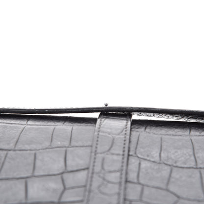 Saint Laurent Calfskin Crocodile Embossed Monogram Large Satchel Black 10 of 10