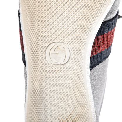 Gucci Glitter Fabric Studded Womens Web Sneakers 38.5 Silver 12 of 13