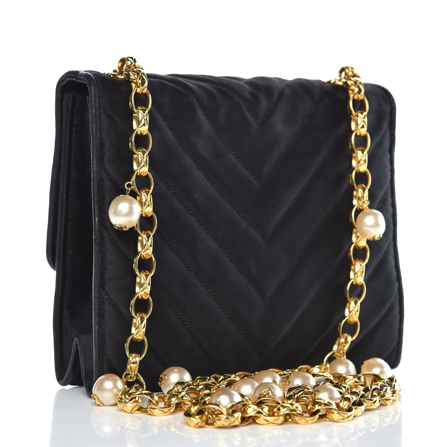 Chanel Satin Chevron Quilted Pearl Mini Square Flap Black 3 of 16