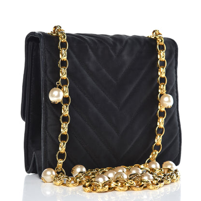 Chanel Satin Chevron Quilted Pearl Mini Square Flap Black 3 of 16
