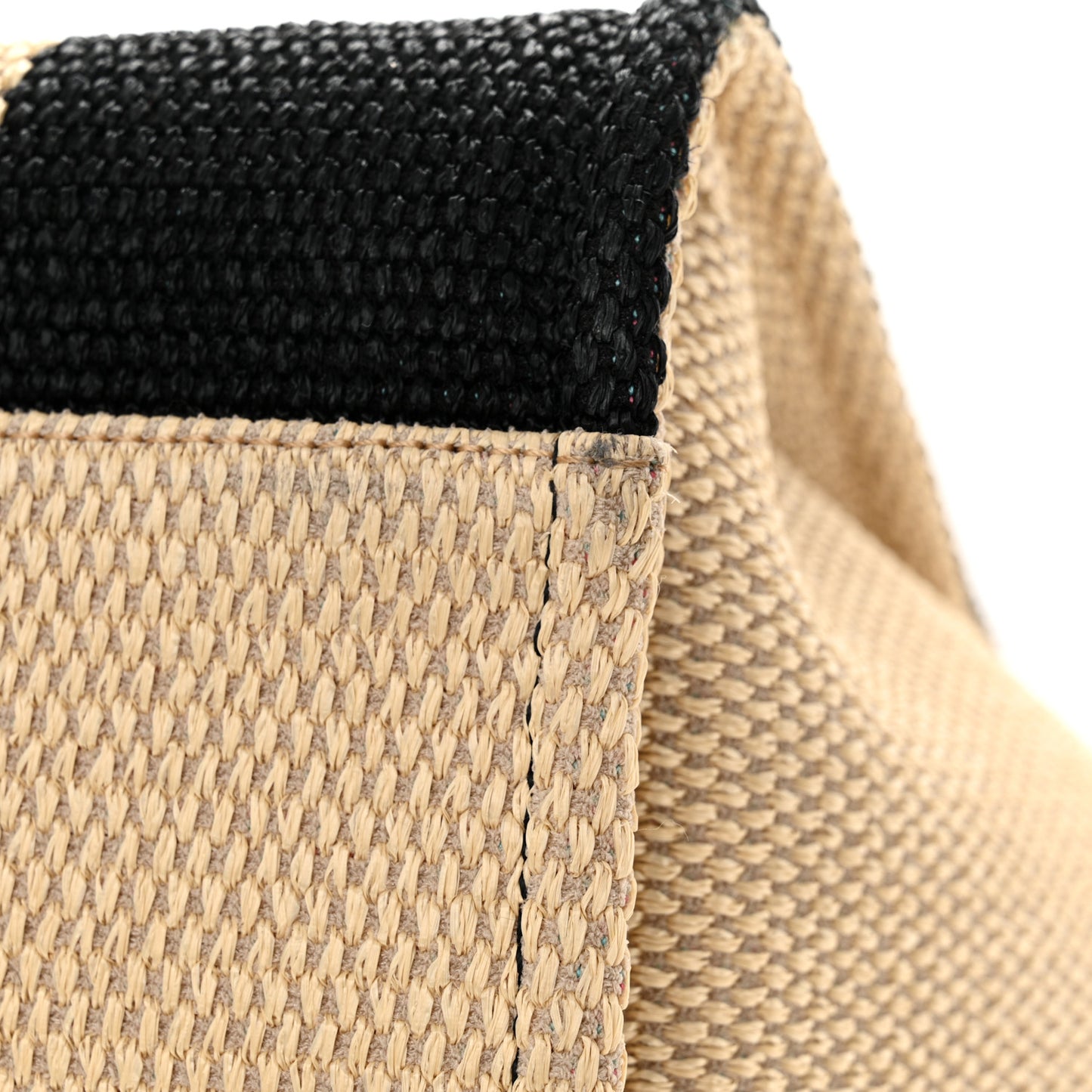 Straw Raffia Calfskin Striped Medium Deauville Tote Black Beige Ivory