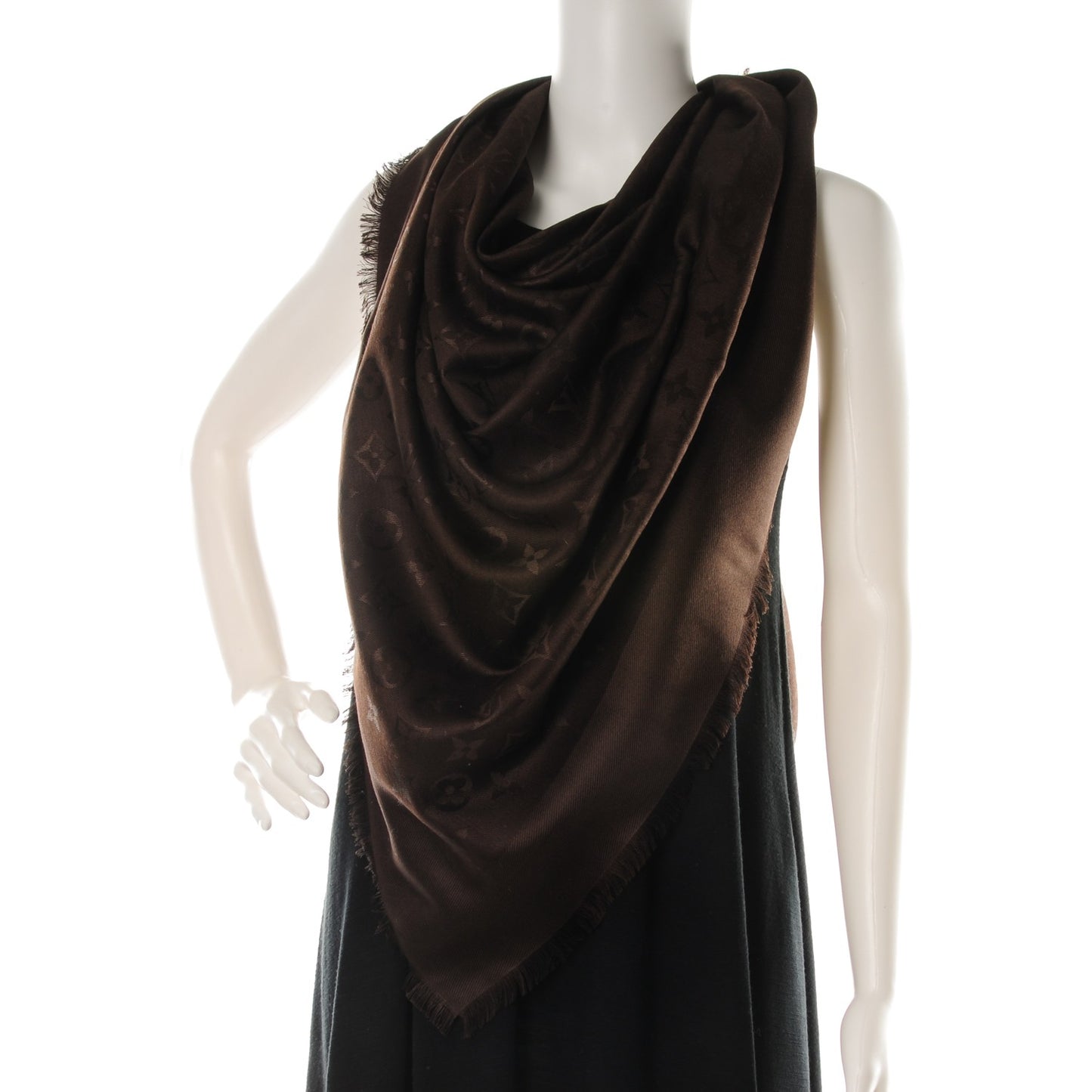Wool Silk Monogram Shawl Chocolate