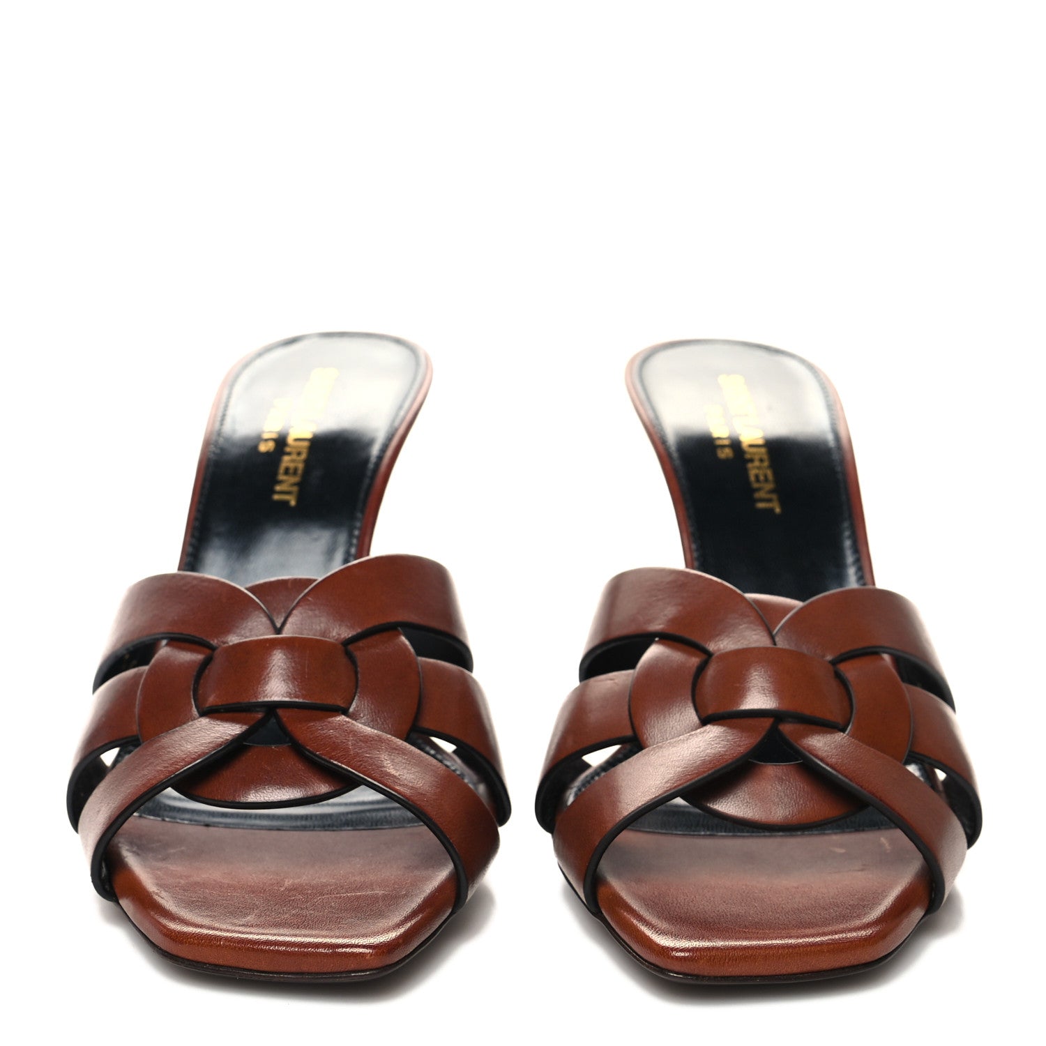 Saint Laurent Calfskin Tribute 85 Slide Sandals 36 Amber 2 of 10