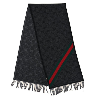 Gucci Wool Angora Monogram Web New Nikky Scarf Grey Black 2 of 3