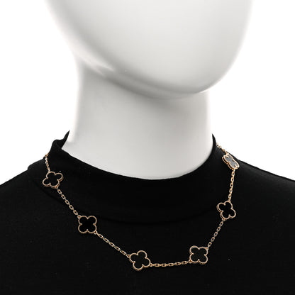 Van Cleef & Arpels 18K Yellow Gold Black Onyx 10 Motifs Vintage Alhambra Necklace 2 of 6