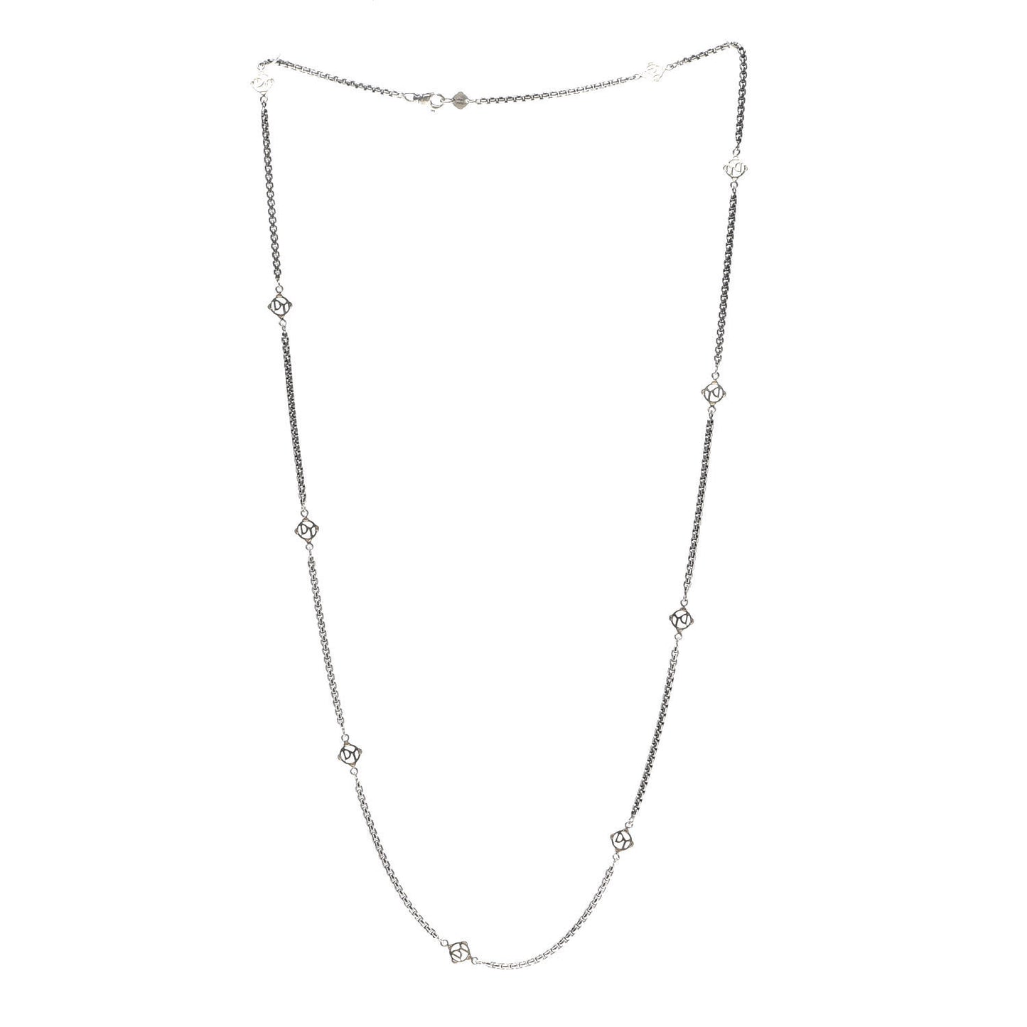 Sterling Silver 14K Yellow Gold Logo Station Necklace 32"