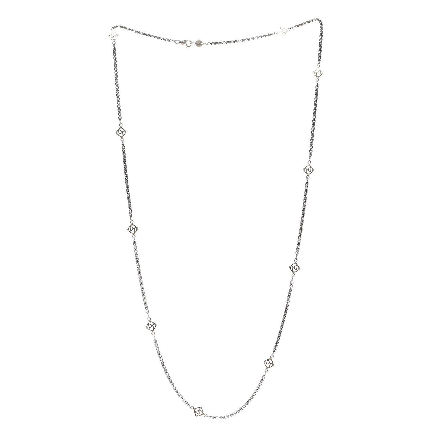 David Yurman Sterling Silver 14K Yellow Gold Logo Station Necklace 32" 3 of 4