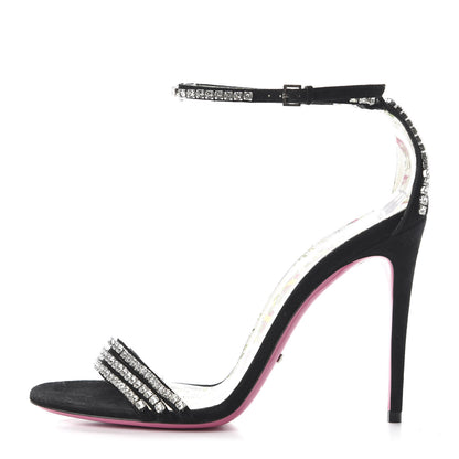 Gucci Kid Scamosciato Crystal Ankle Strap High Heel Sandals 40 Black 1 of 8
