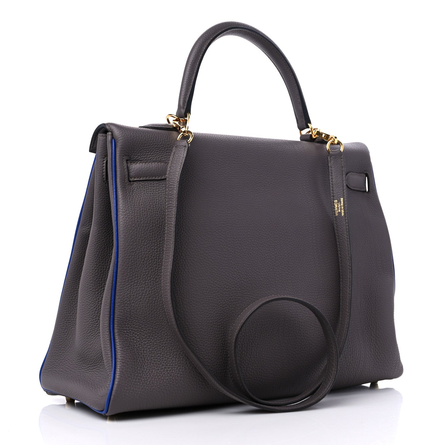 Hermes Togo Horseshoe Kelly Retourne 35 Etain Bleu Electrique 2 of 10