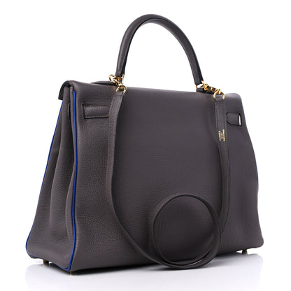 Hermes Togo Horseshoe Kelly Retourne 35 Etain Bleu Electrique 2 of 10