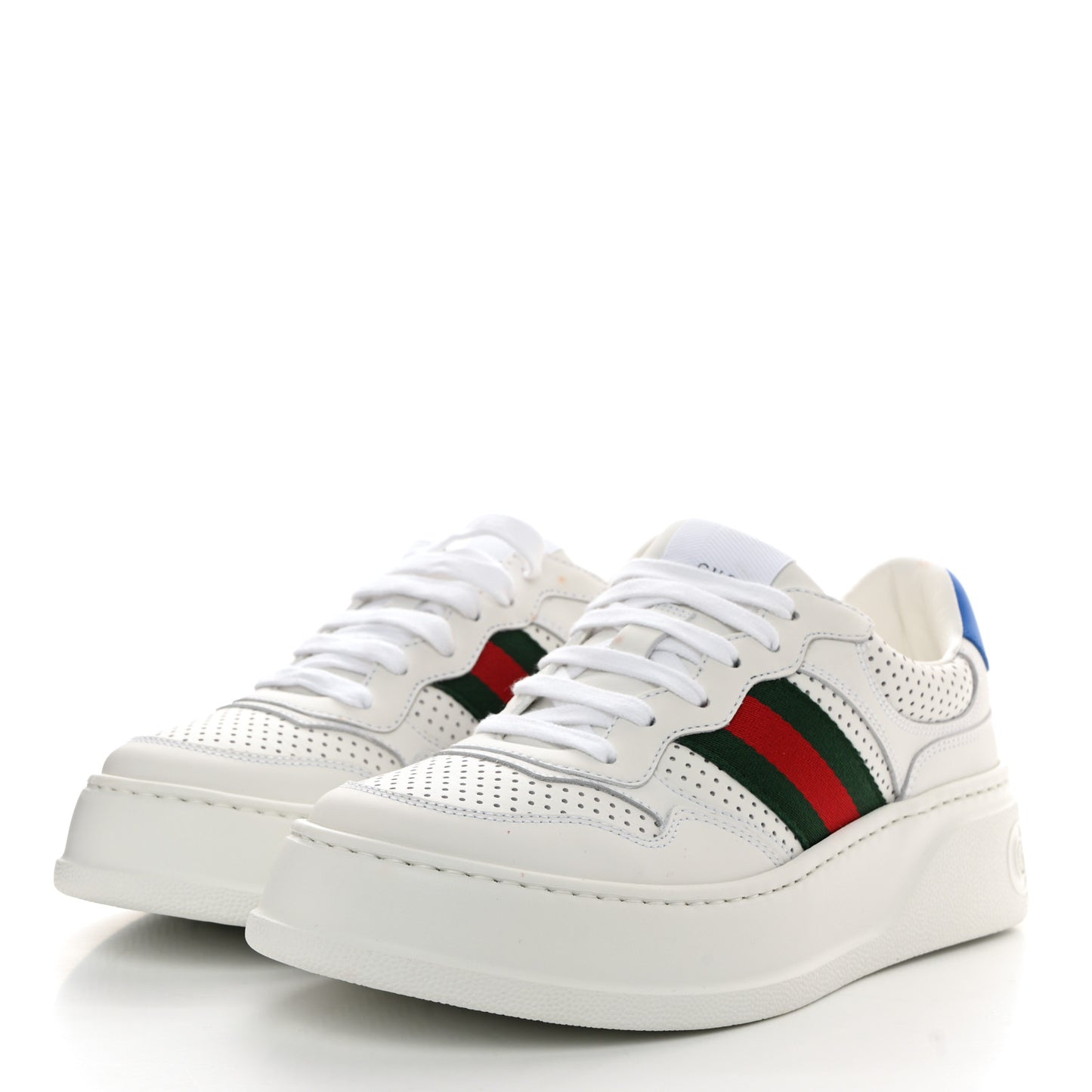 Calfskin Web Perforated Womens Platform 55mm Sneakers 38.5 White Bright Splash