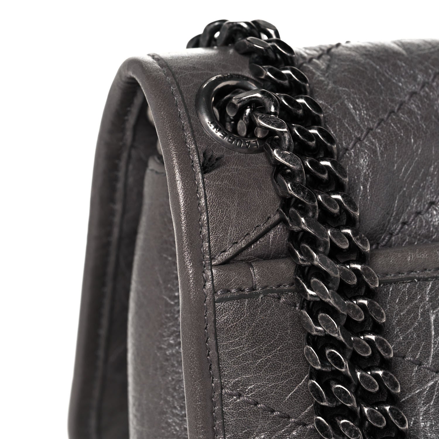 Saint Laurent Crinkled Calfskin Matelasse Monogram Medium Niki Chain Satchel Dark Chocolate 14 of 16