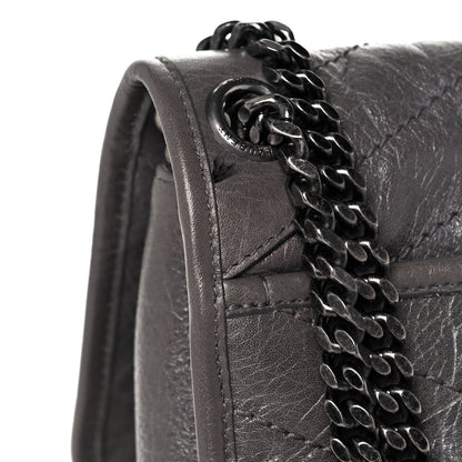 Saint Laurent Crinkled Calfskin Matelasse Monogram Medium Niki Chain Satchel Dark Chocolate 14 of 16