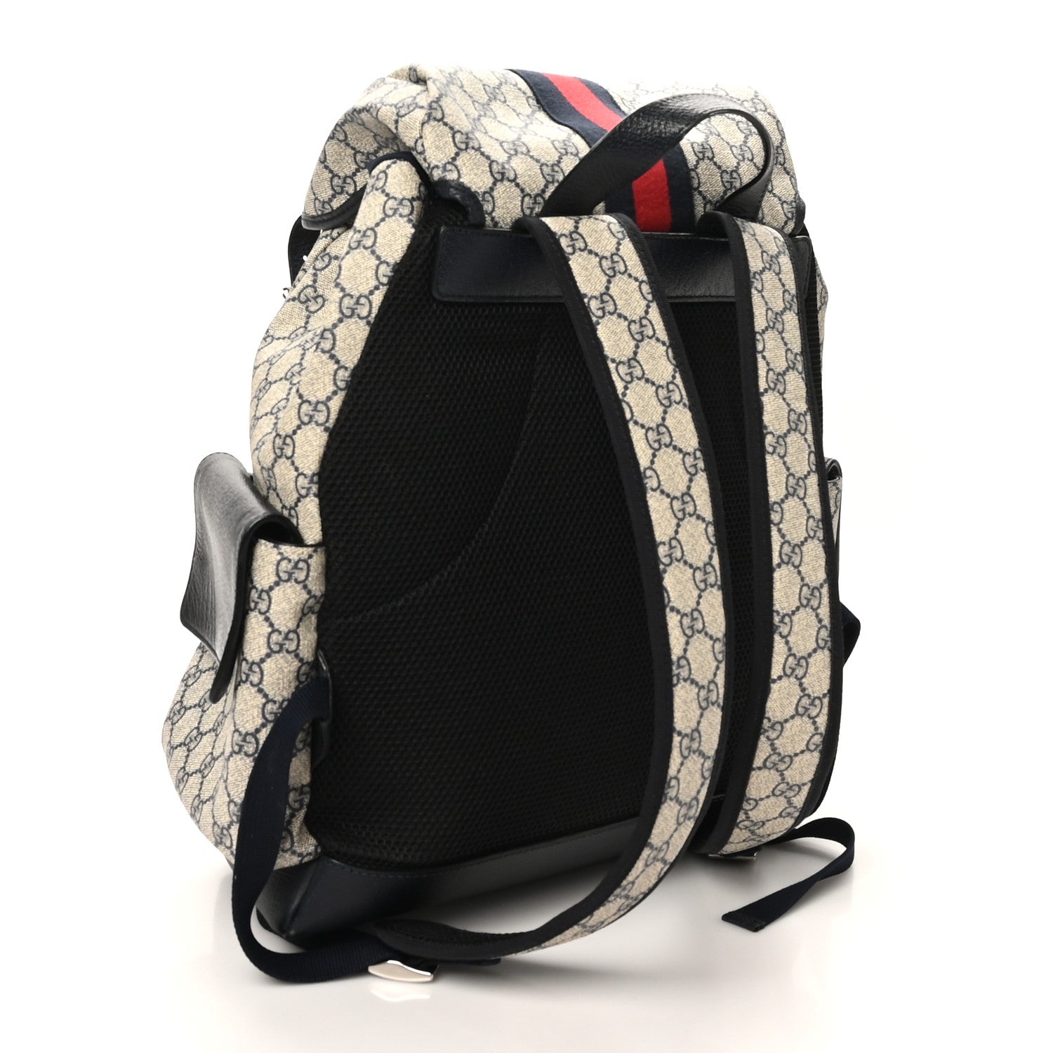 Gucci GG Supreme Monogram Medium Ophidia Double Buckle Backpack Beige Blue Black 3 of 10
