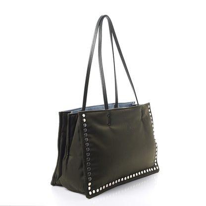 Prada Tessuto Nylon Etiquette Studded Tote Military Green 3 of 11