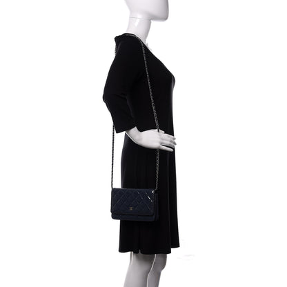 Chanel Patent Quilted Wallet On Chain WOC Navy Blue 2 of 12