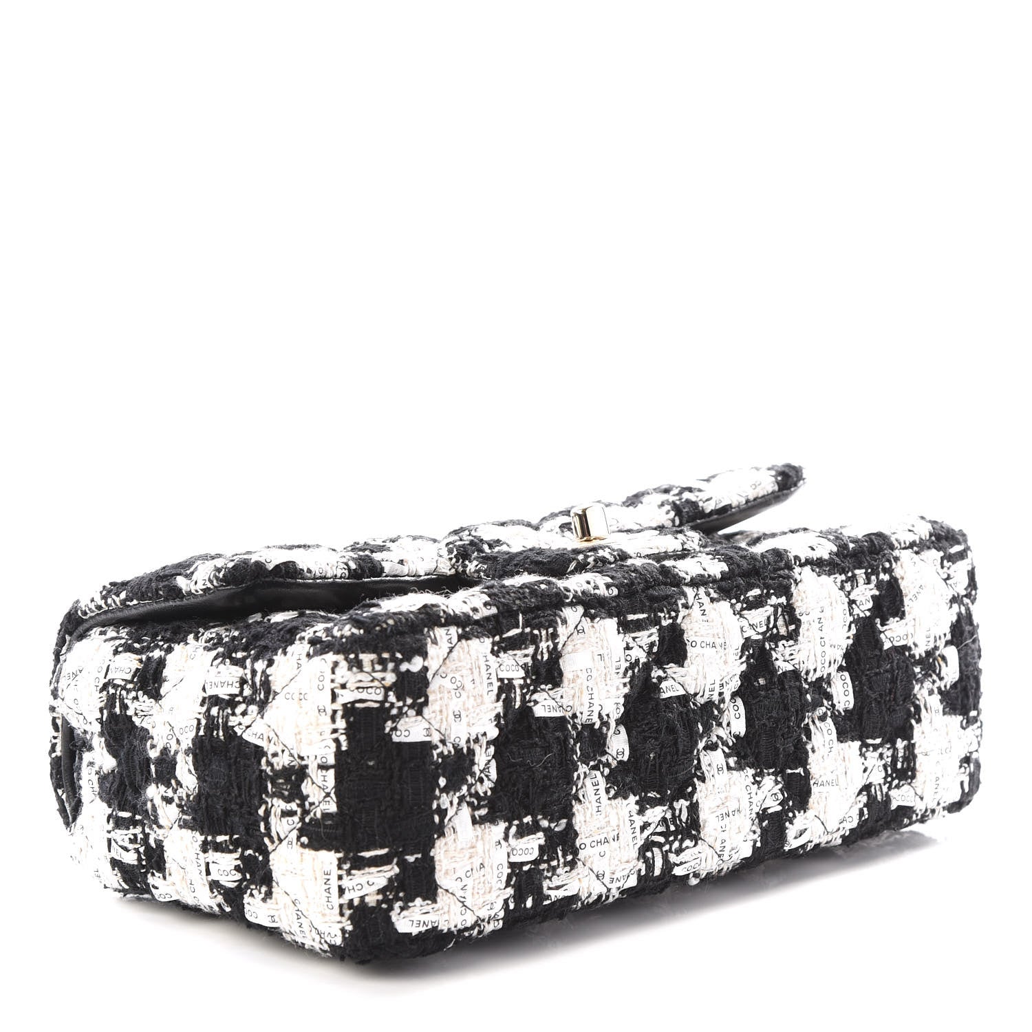 Chanel Tweed Quilted Mini Rectangular Flap Black Ecru White 3 of 12