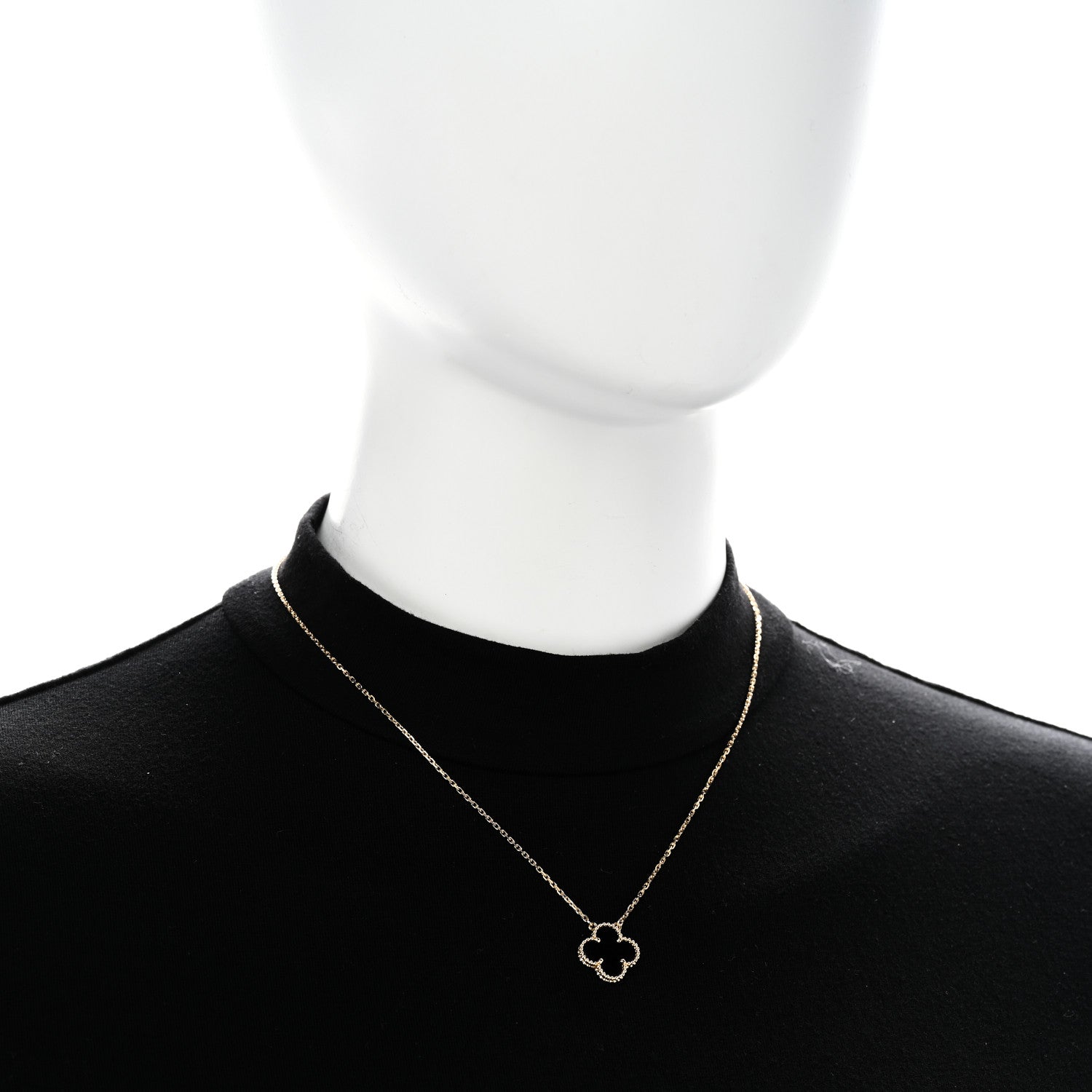 Van Cleef & Arpels 18K Yellow Gold Black Onyx Vintage Alhambra Pendant Necklace 2 of 5