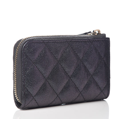 Chanel Iridescent Caviar Quilted Zipped Key Holder Case Black 3 of 7