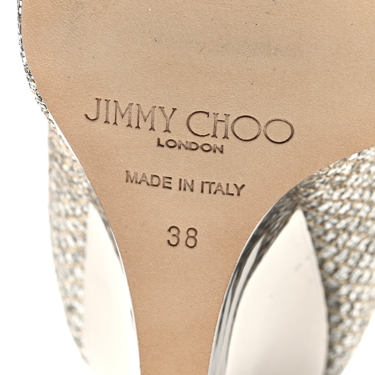 Jimmy Choo Glitter Fabric Baxen Peep Toe Wedges 38 Silver Gold 6 of 8