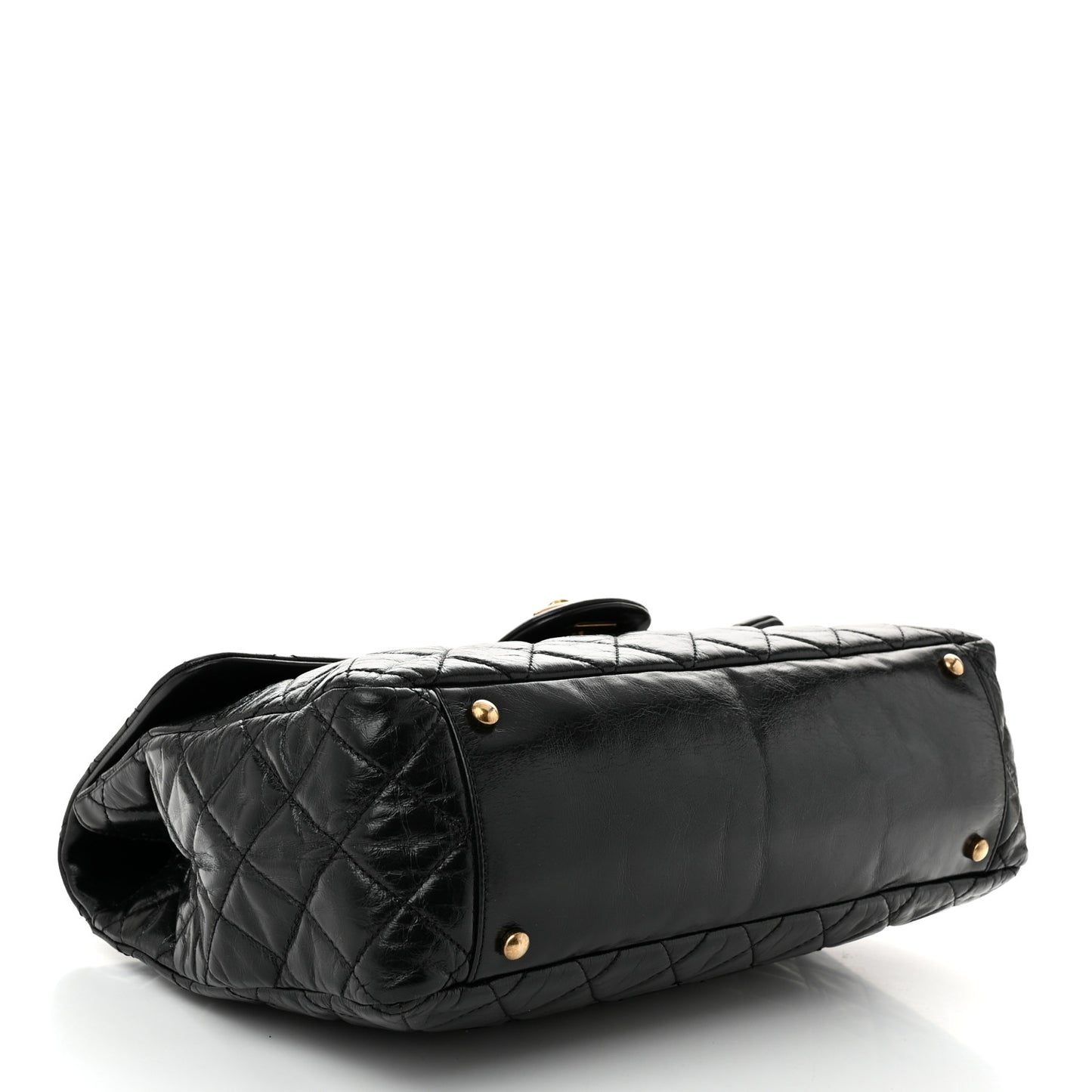 Glazed Calfskin Castle Rock Large Flap Black Burgundy
