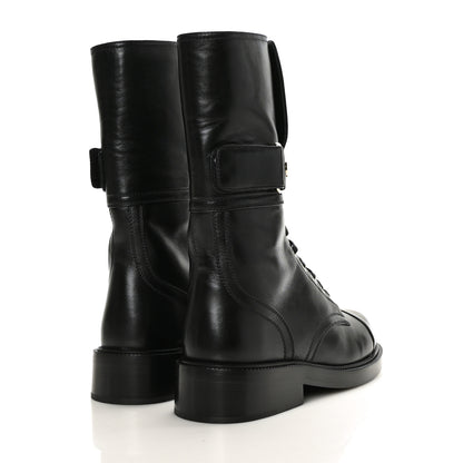 Chanel Shiny Calfskin Lace Up Combat Boots 36 Black 4 of 6