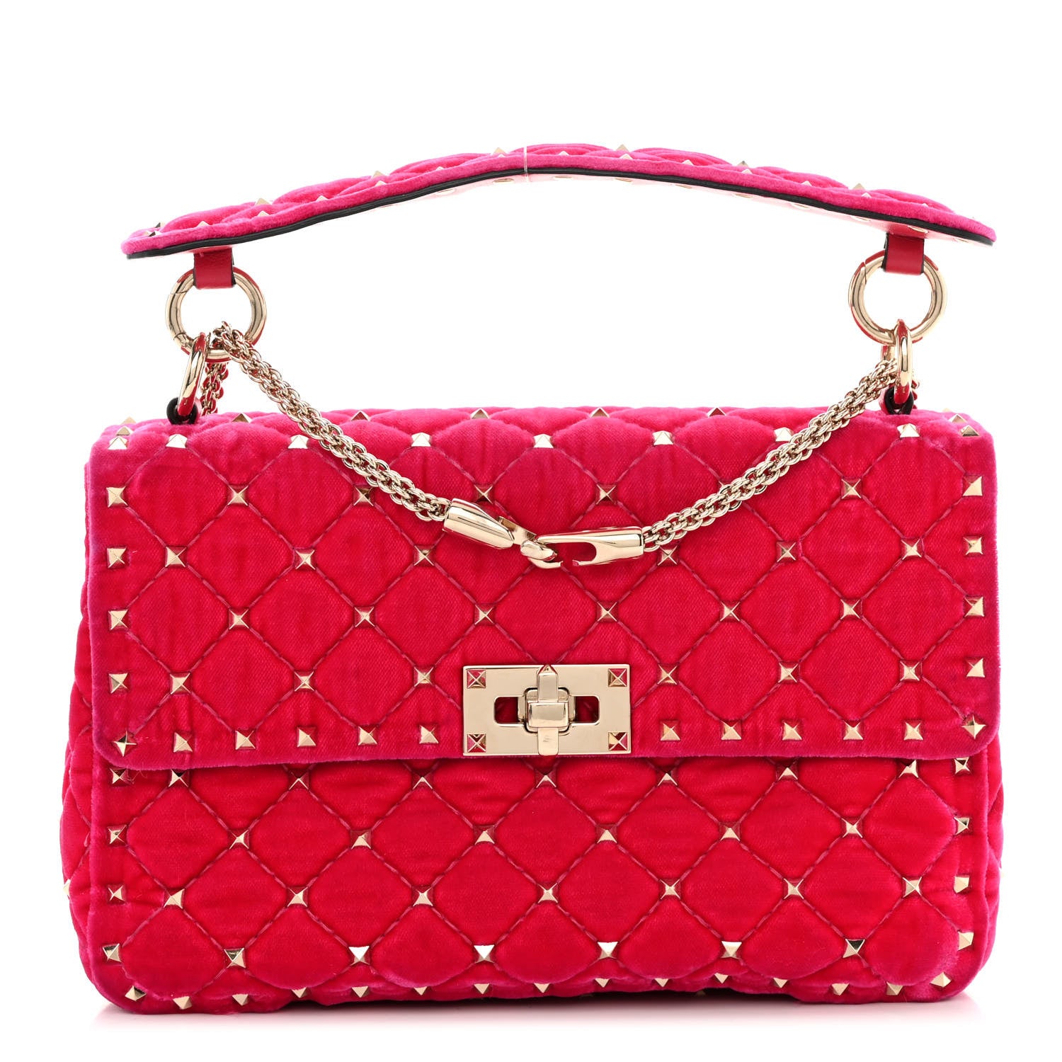 Valentino Garavani Velvet Medium Rockstud Spike Shoulder Bag Disco Pink 1 of 12