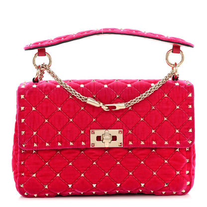 Valentino Garavani Velvet Medium Rockstud Spike Shoulder Bag Disco Pink 1 of 12
