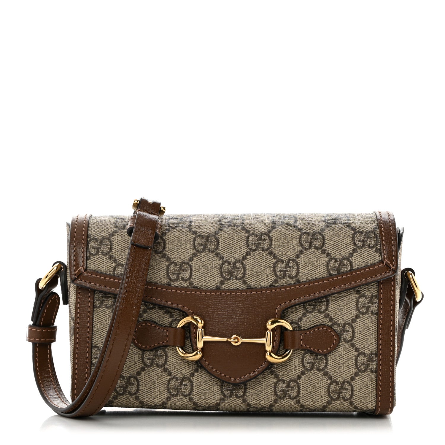 Gucci GG Supreme Monogram Mini Horsebit 1955 Shoulder Bag Beige Brown Sugar 1 of 10