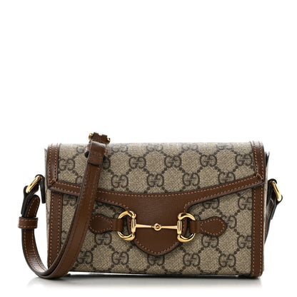 Gucci GG Supreme Monogram Mini Horsebit 1955 Shoulder Bag Beige Brown Sugar 1 of 10