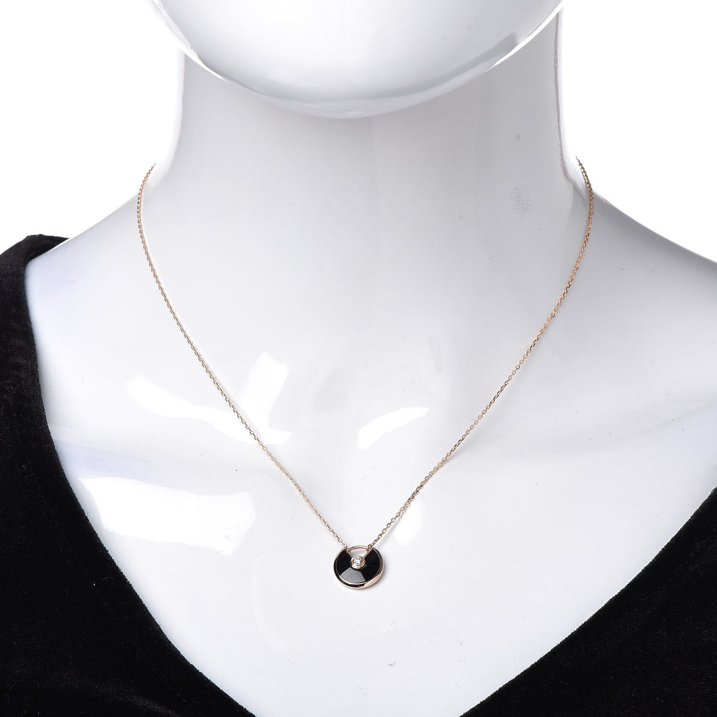 18K Pink Gold Diamond Black Onyx XS Amulette de Cartier Pendant Necklace