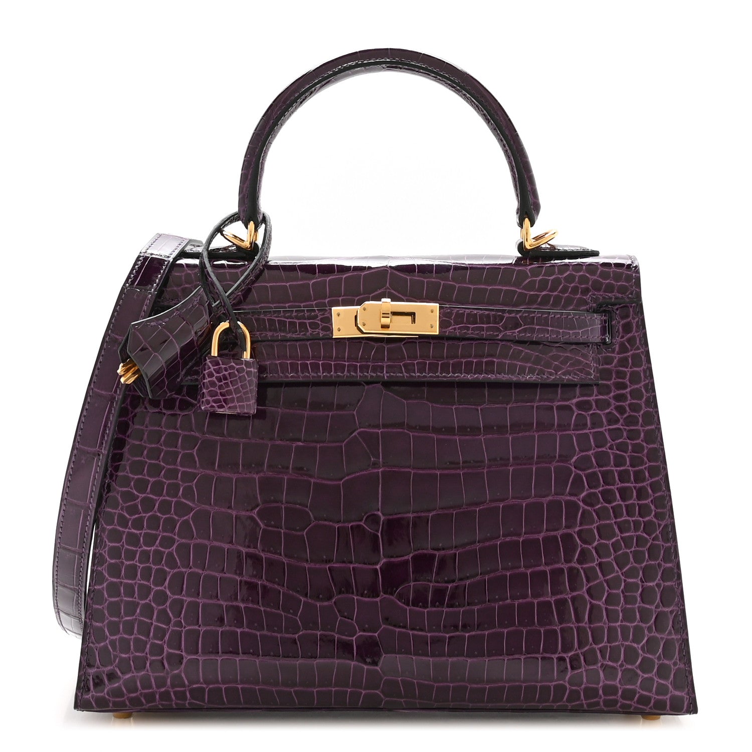 Hermes Shiny Porosus Crocodile Kelly Sellier 25 Amethyst 1 of 11