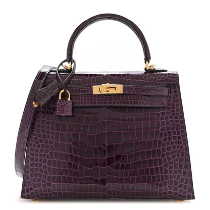 Hermes Shiny Porosus Crocodile Kelly Sellier 25 Amethyst 1 of 11