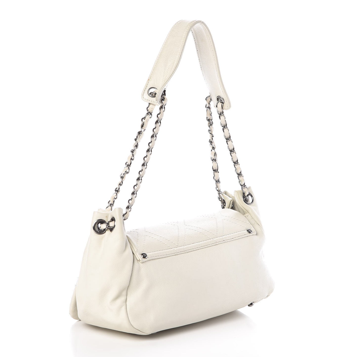 Calfskin Diamond Stitch Accordion Flap White