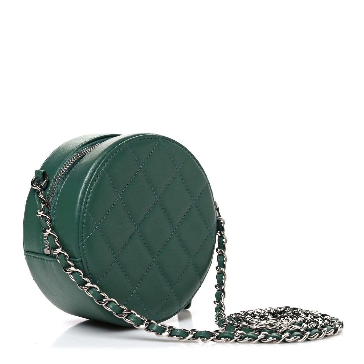 Lambskin Quilted Round Clutch With Chain Green