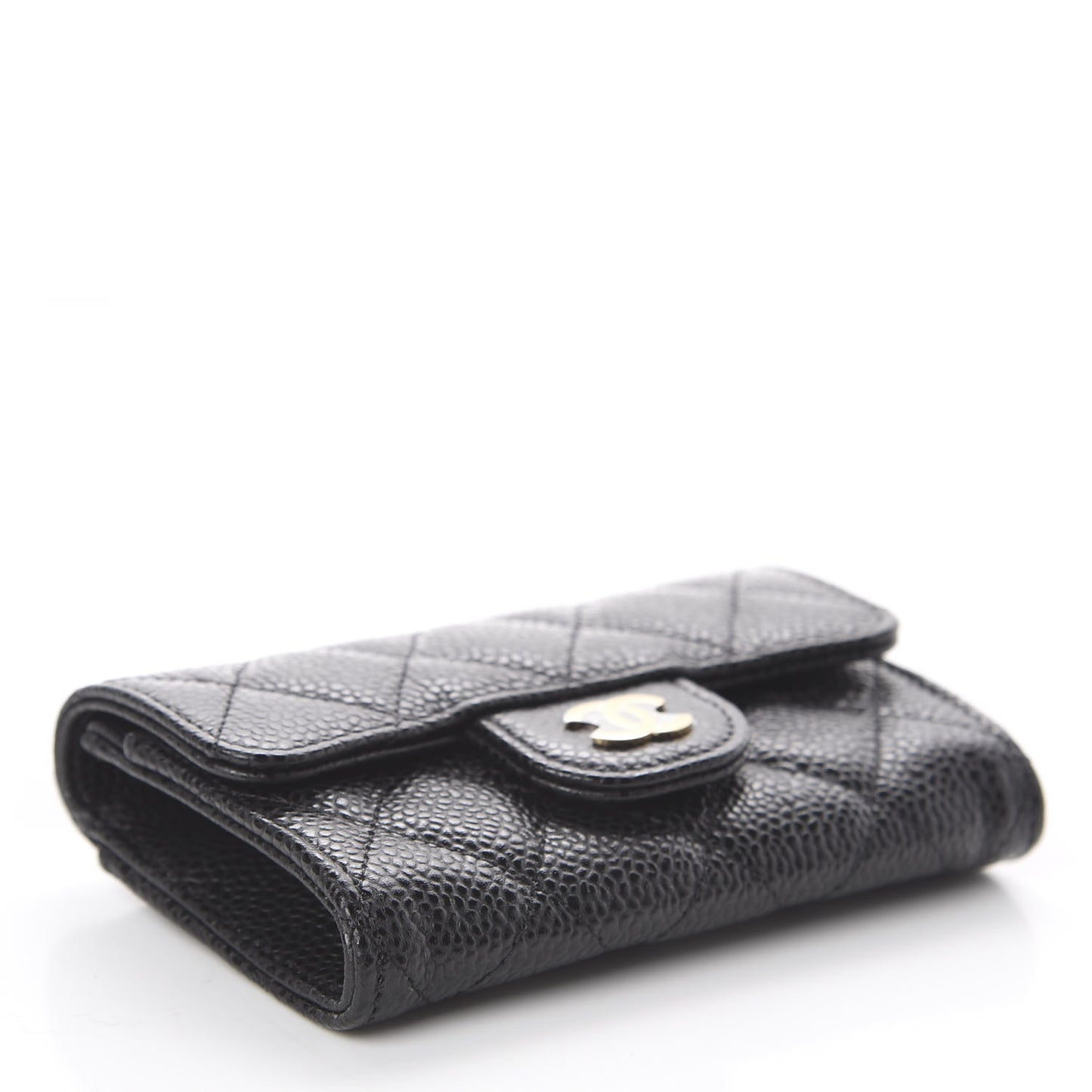 Caviar Quilted Flap Card Holder Wallet Black