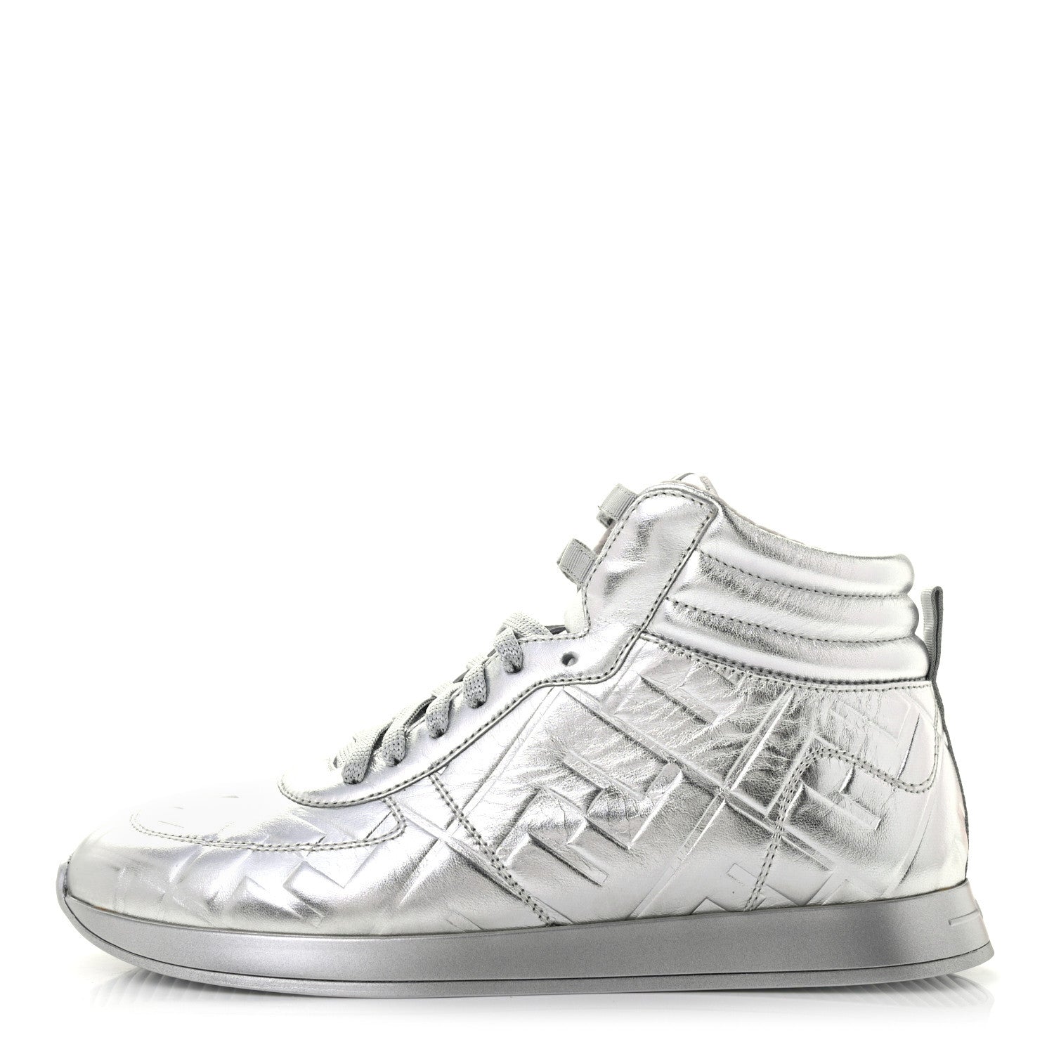 Fendi X NICKI MINAJ Metallic Nappa Macro FF Embossed Prints On High Top Sneakers 38 Silver 1 of 8