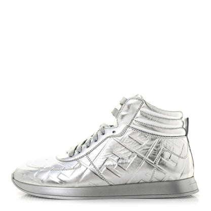 Fendi X NICKI MINAJ Metallic Nappa Macro FF Embossed Prints On High Top Sneakers 38 Silver 1 of 8