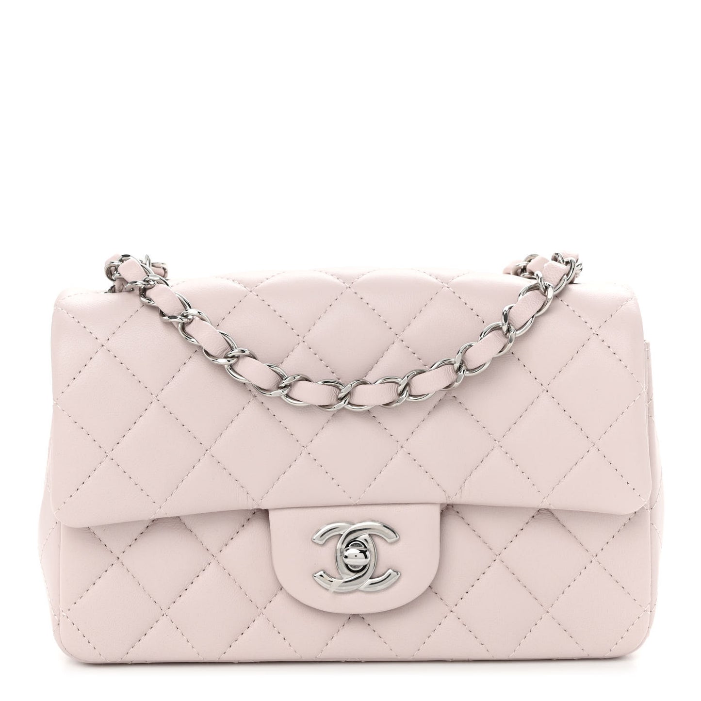 Lambskin Quilted Mini Rectangular Flap Light Purple