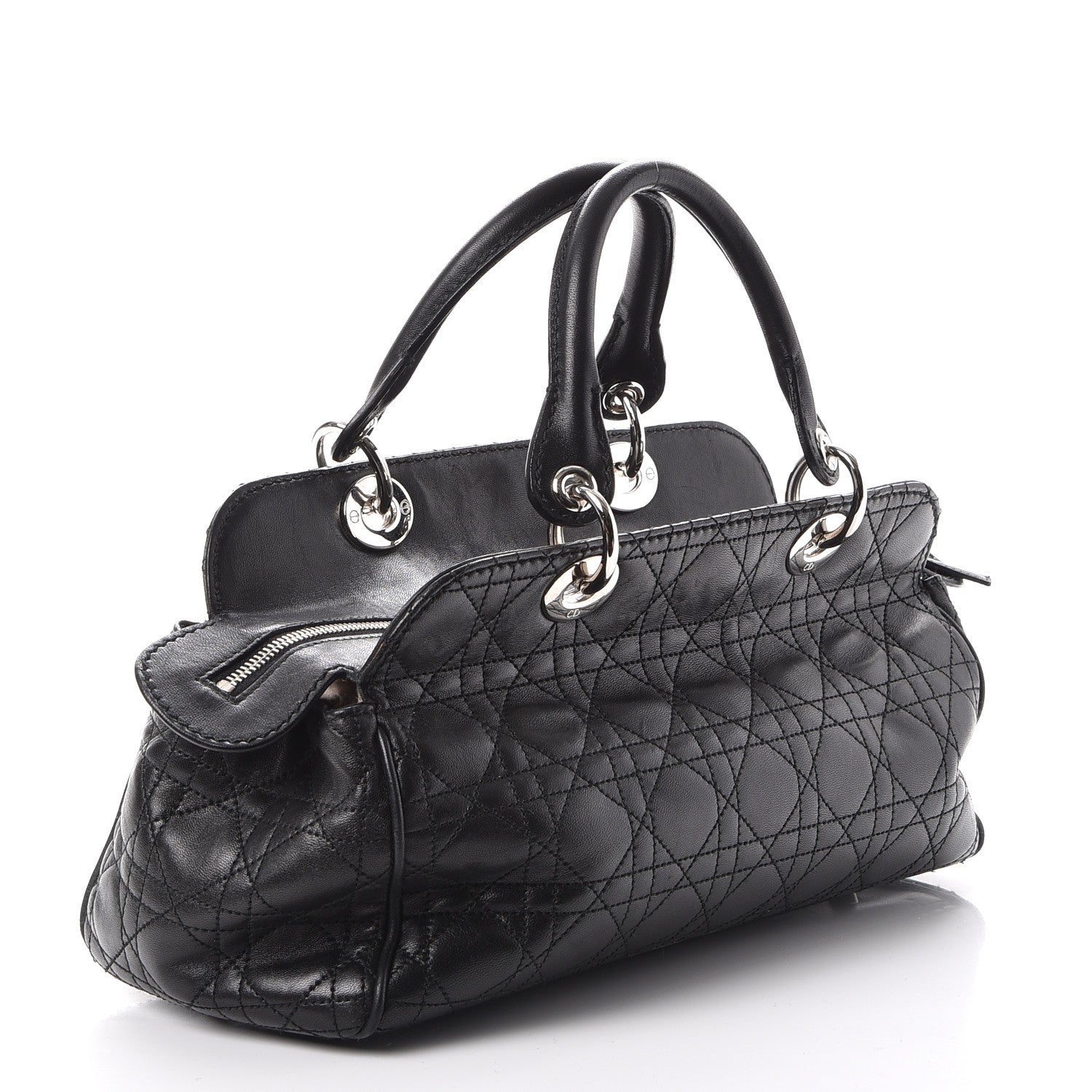 Christian Dior Lambskin Cannage Satchel Black 3 of 9