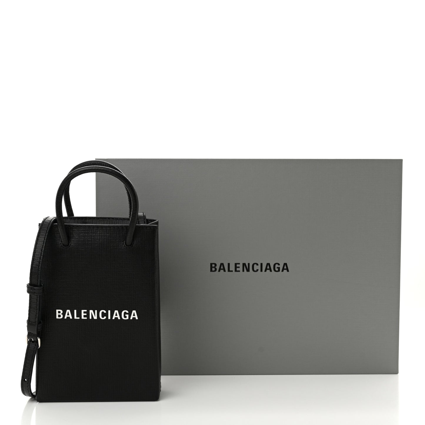 Squared Calfskin Logo Shopping Phone Holder Bag Black