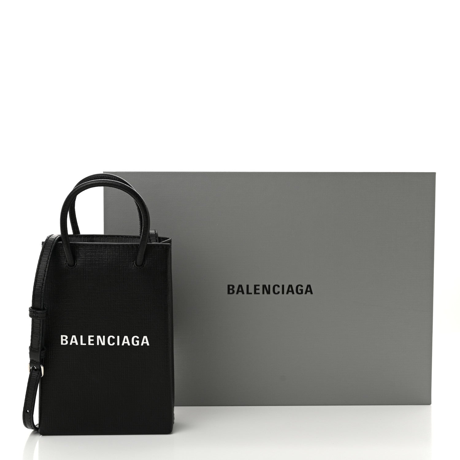 Balenciaga Squared Calfskin Logo Shopping Phone Holder Bag Black 11 of 11