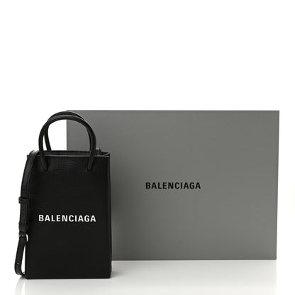 Balenciaga Squared Calfskin Logo Shopping Phone Holder Bag Black 11 of 11