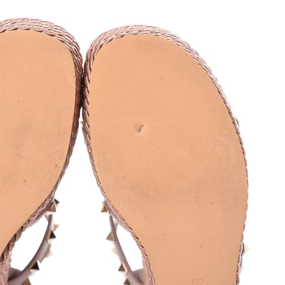 Valentino Garavani Calfskin Rockstud Ankle Strap Torchon Espadrille Caged 25/95mm Wedge Sandals 39 Poudre 10 of 11