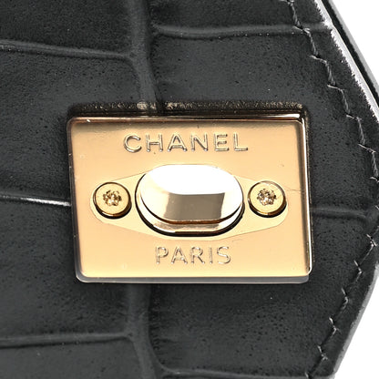 Chanel Calfskin Crocodile Embossed Fifth Avenue Maxi Flap Top Handle Bag Dark Grey 8 of 12