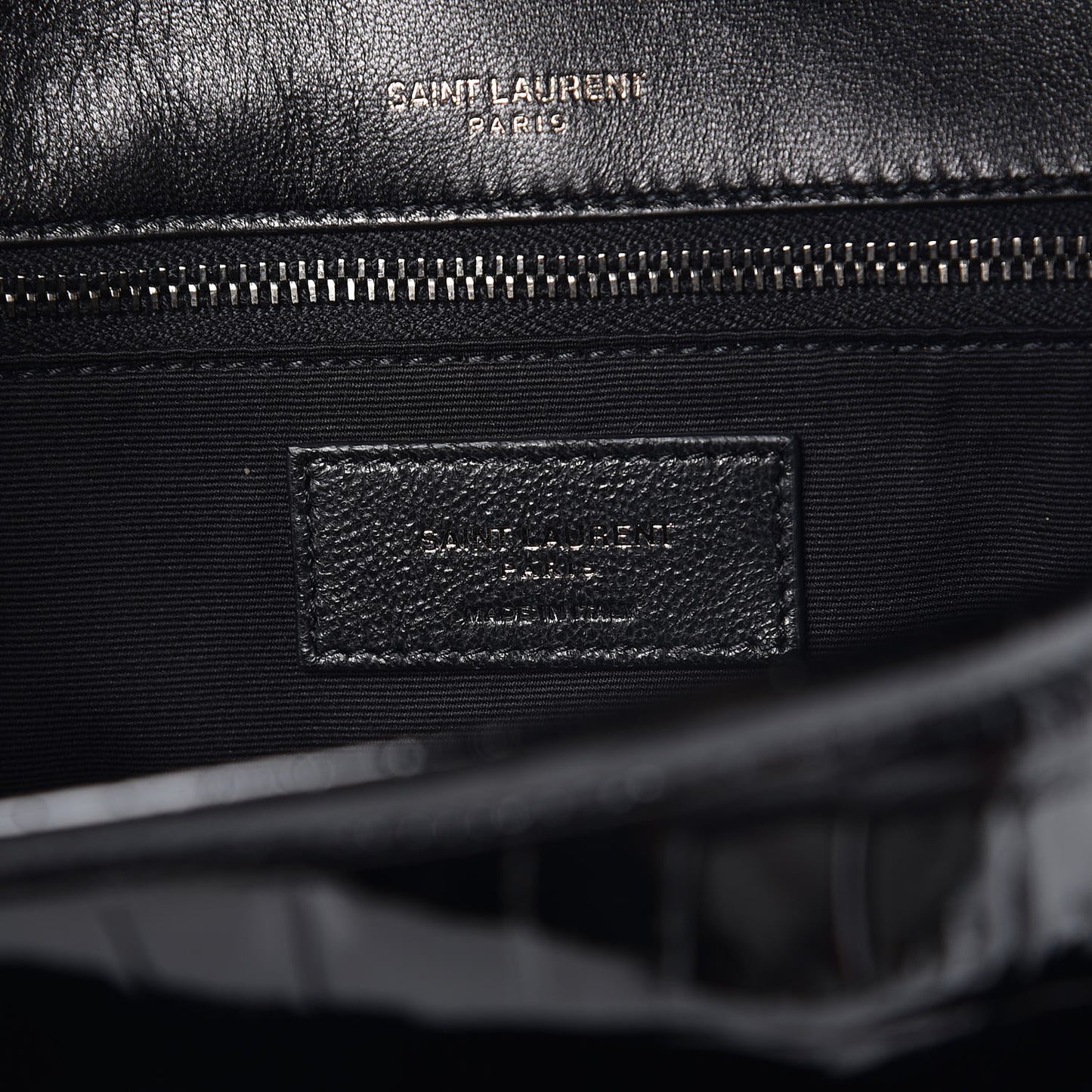 Patent Crocodile Embossed Lambskin Monogram Medium Niki Chain Satchel Black